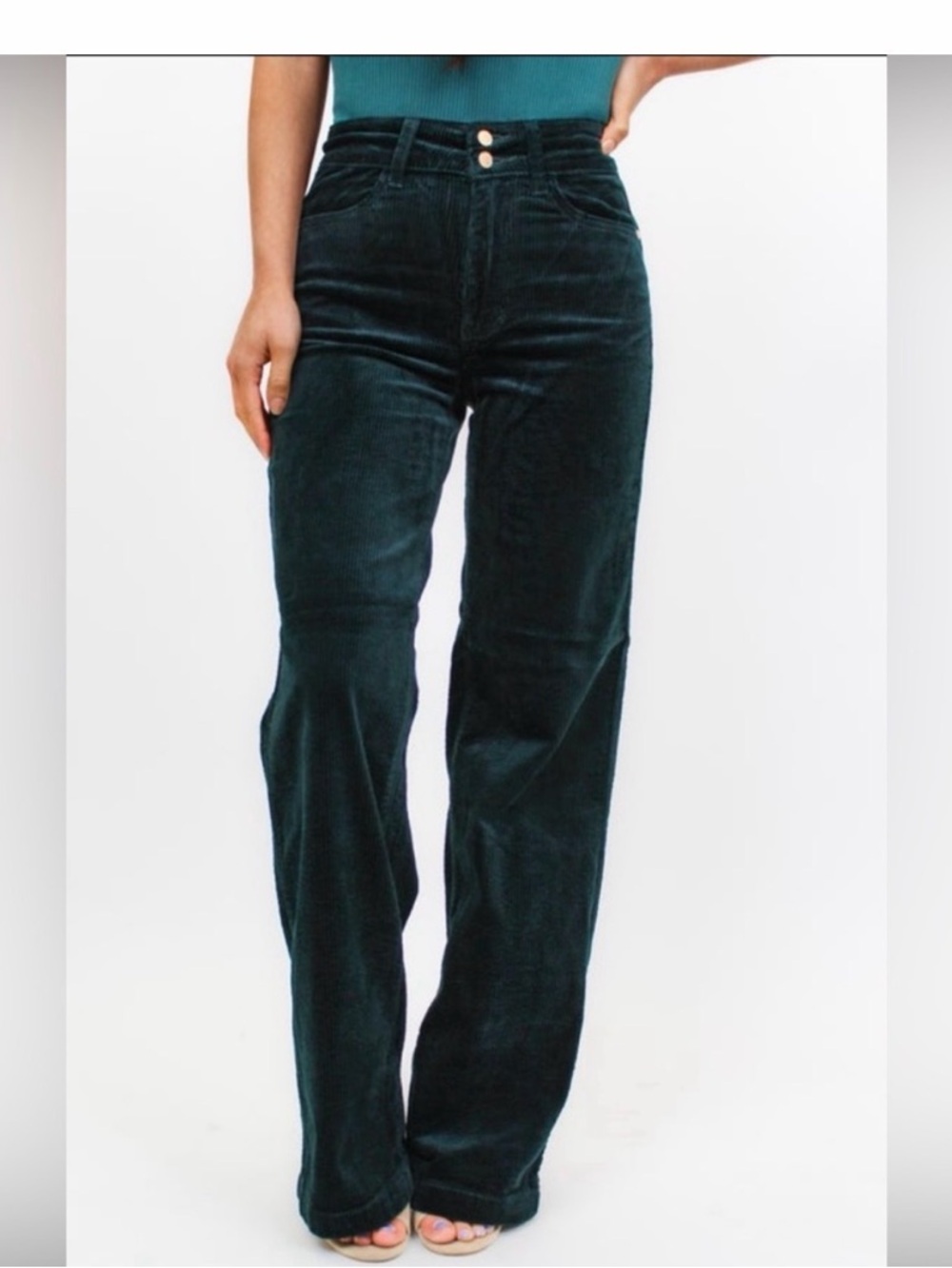 Judy Blue High-Waisted Wide Leg Corduroy Pants in Dark Emerald Color